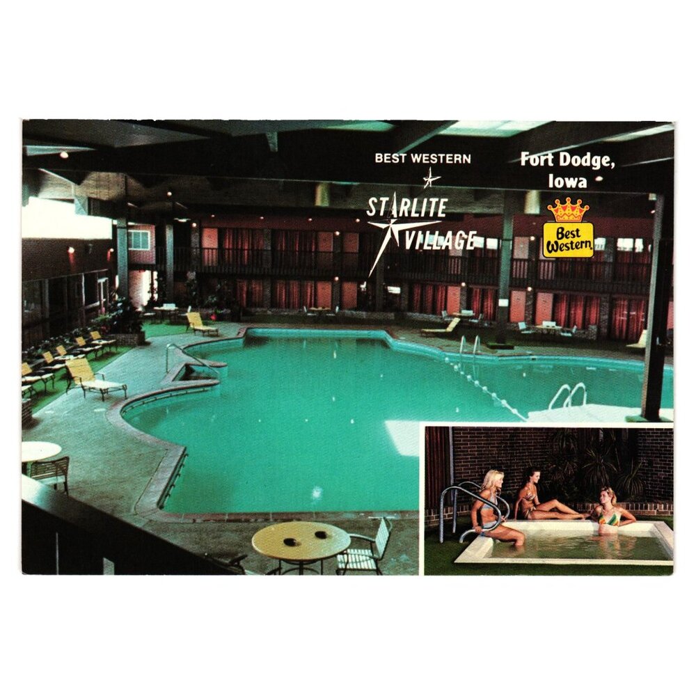 Best Western Starlite Village Iowa Postcard Indoor Pool Hot Tub Fort Dodge